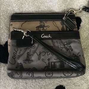 Coach Black and Brown Graphic Wristlet